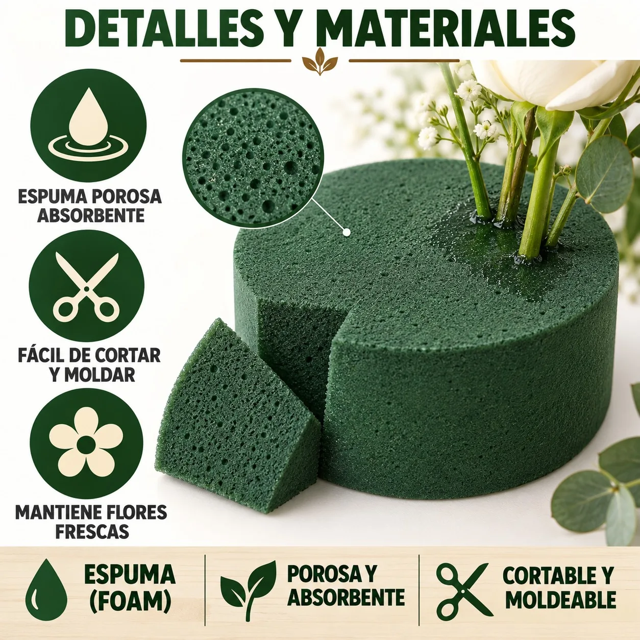 Espuma Floral Redonda para Arreglos de Flores Frescas, Bloques de Barro Vegetal Absorbente de 7.3x3.4cm, Soporte Estable para Macetas y Decoración de Jardín, Pack de Varias Unidades