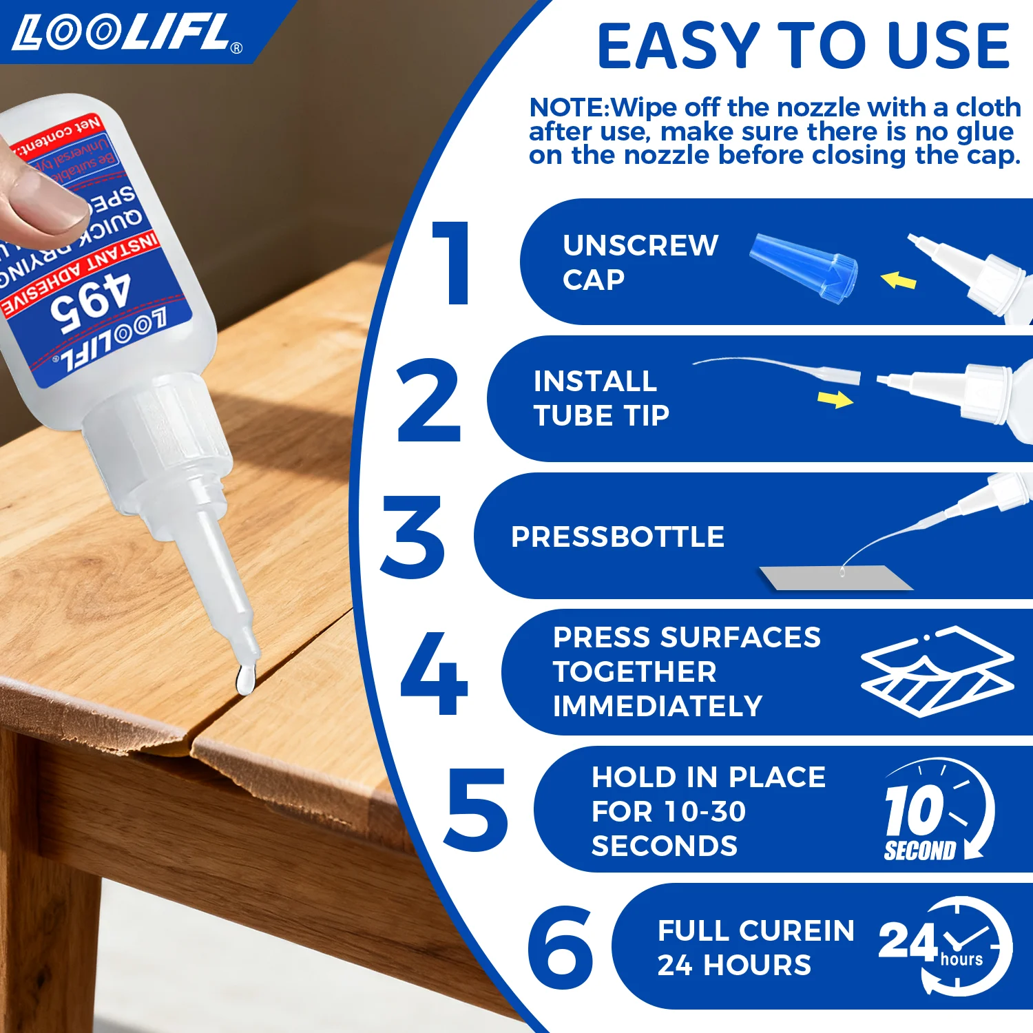 LOOLIFL- Super Wood Glue 495/1-5/20g Metal Glue Is Transparent and Odorless, Which Strongly Bonds Metal/Plastic