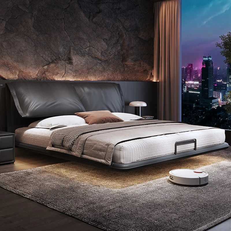 Nordic Decoration Bed Headboard Elegant Brown Lounges Adults Double Bed Floating Platform Wooden Letto Matrimoniale Furniture