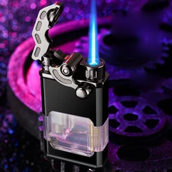 Metal Rocker Arm Luminous Lighters Transparent Transom Windproof Cigar Lighter Cigarette Lighter Butane Gas Lighter Jet Lighter