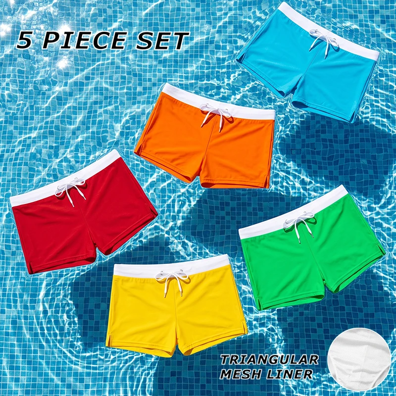5 Piece Set Men's Summer Swim Trunks with Mesh Lining Zipper Pocket Quick Dry Swimming Shorts Bathing Suit Swimsuit Swimwear
