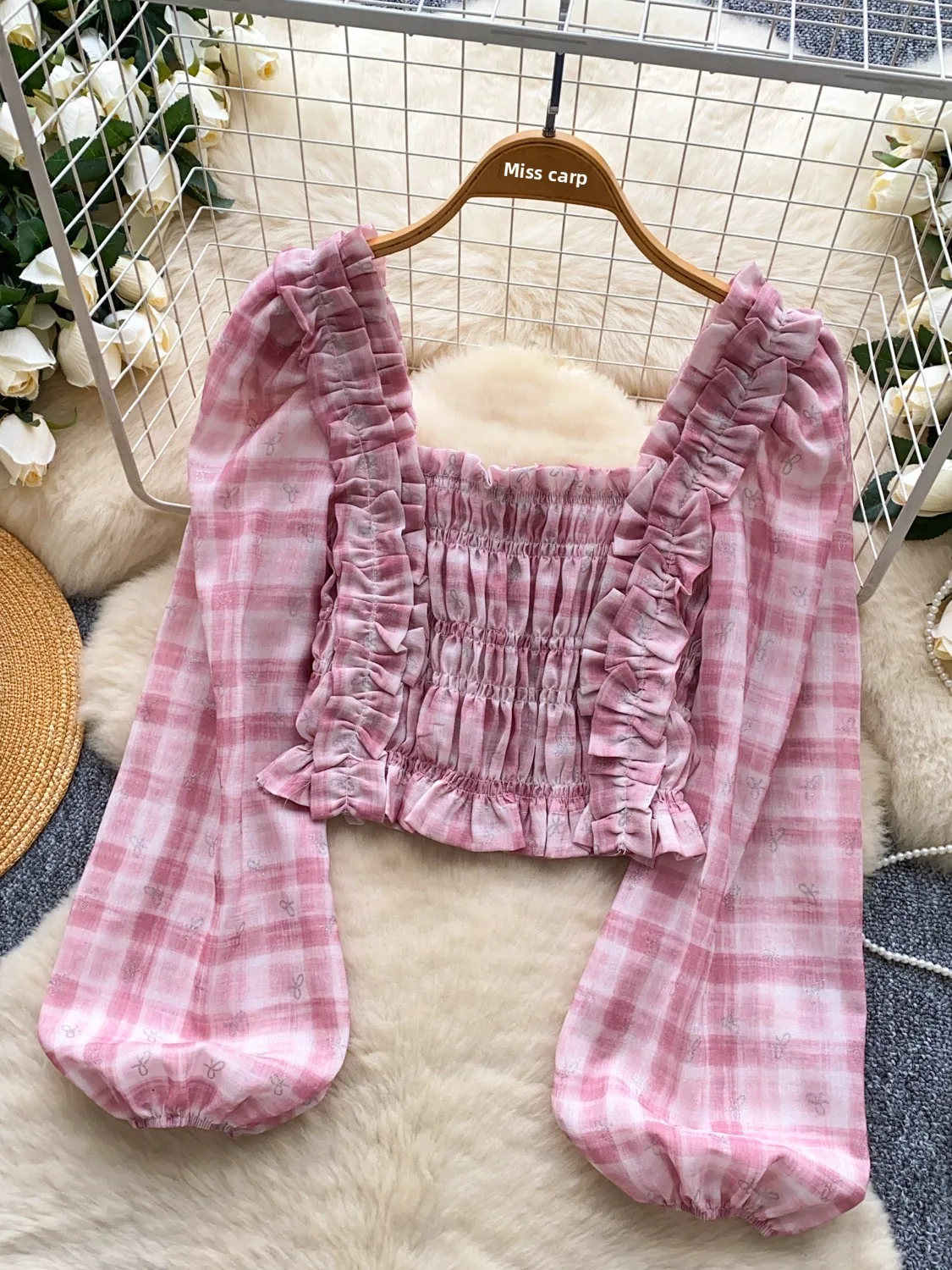 Słodka Bluzka Damska z Kwadratowym Dekoltem, Dopasowany Krój, Jesienna Moda, Mały Rozmiar, Modna, Styl Koreański, Oddychająca...