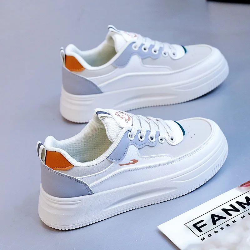 Fashion Women's Shoes Autumn New Fashion Street Color Contrast Women's Casual Sports Breathable Leather Shoes Vulcanized Shoes