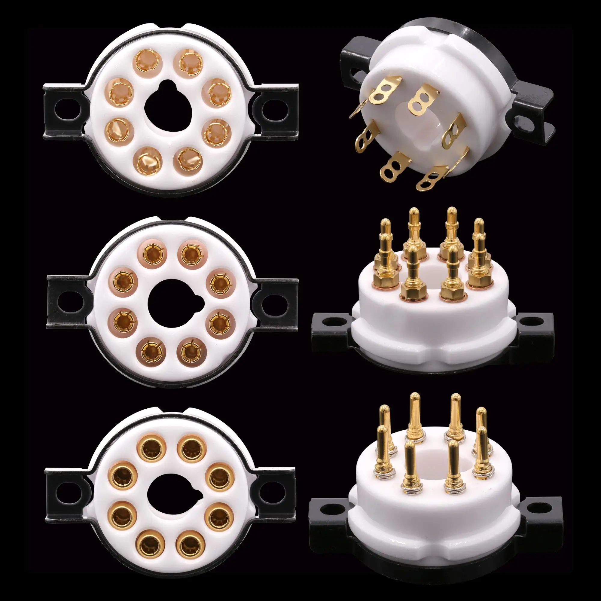 EIZZ Gold Plated Large 8 Pin Ceramic Beryllium Copper Tube Socket For KT66 KT88 6CA7 6SN7 Vacuum Tube
