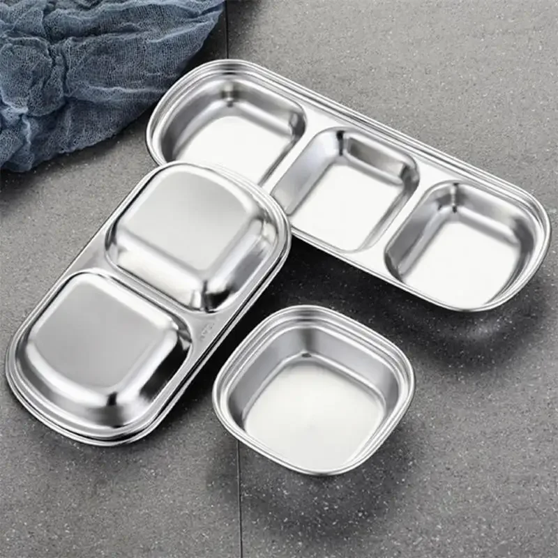 MOONBIFFY Stainless Steel Gold Sliver Seasoning Dish for Hot Pot Dipping Bowl Soy Sauce Dish Korean Barbecue Condiment Plate