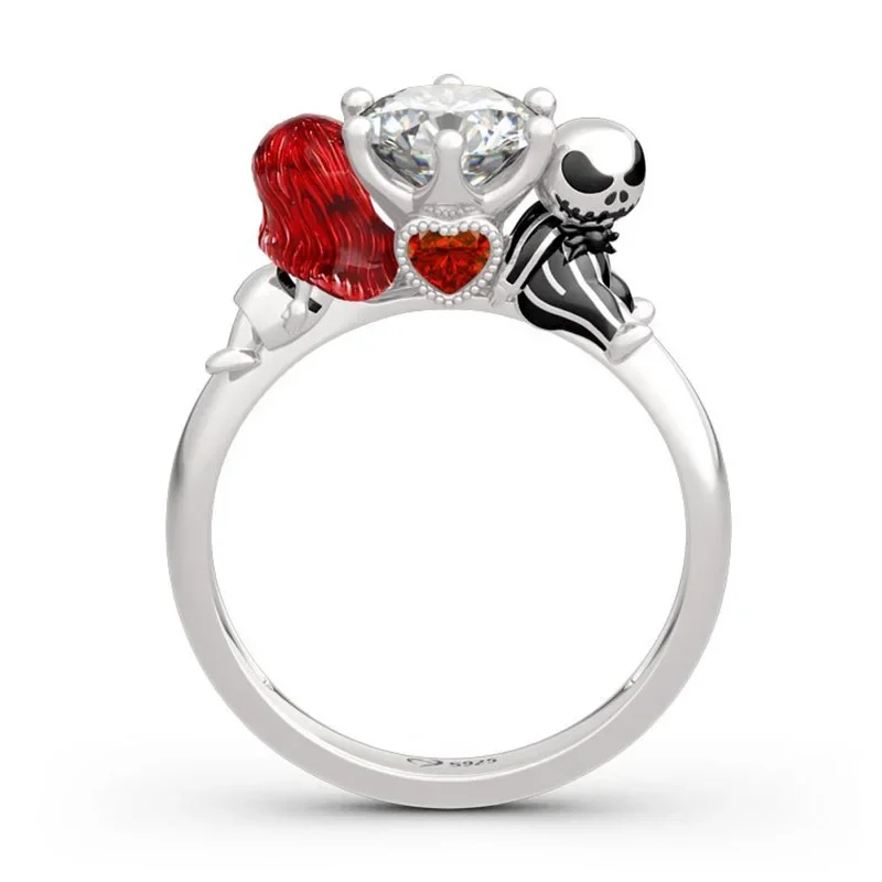 

Korean Fashion Gothic Skull Ring for Women with Diamond Accents Open Gold Band Halloween Couple Matching Engagement Accessory
