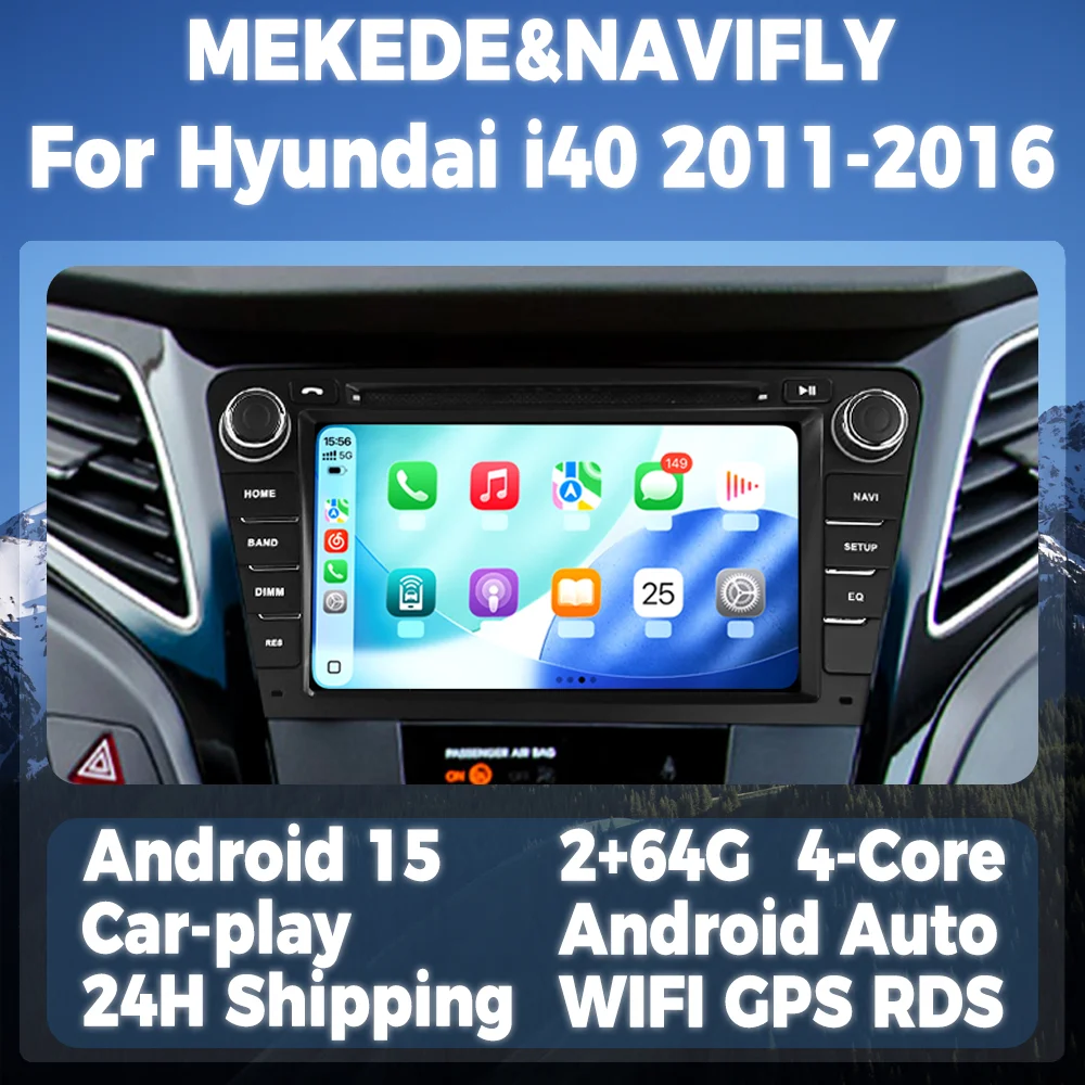 Wireless CarPlay Android Auto Multimedia Display Screen For Hyundai I40 2011-2019 7inch Android 15 Car Radio Intelligent System