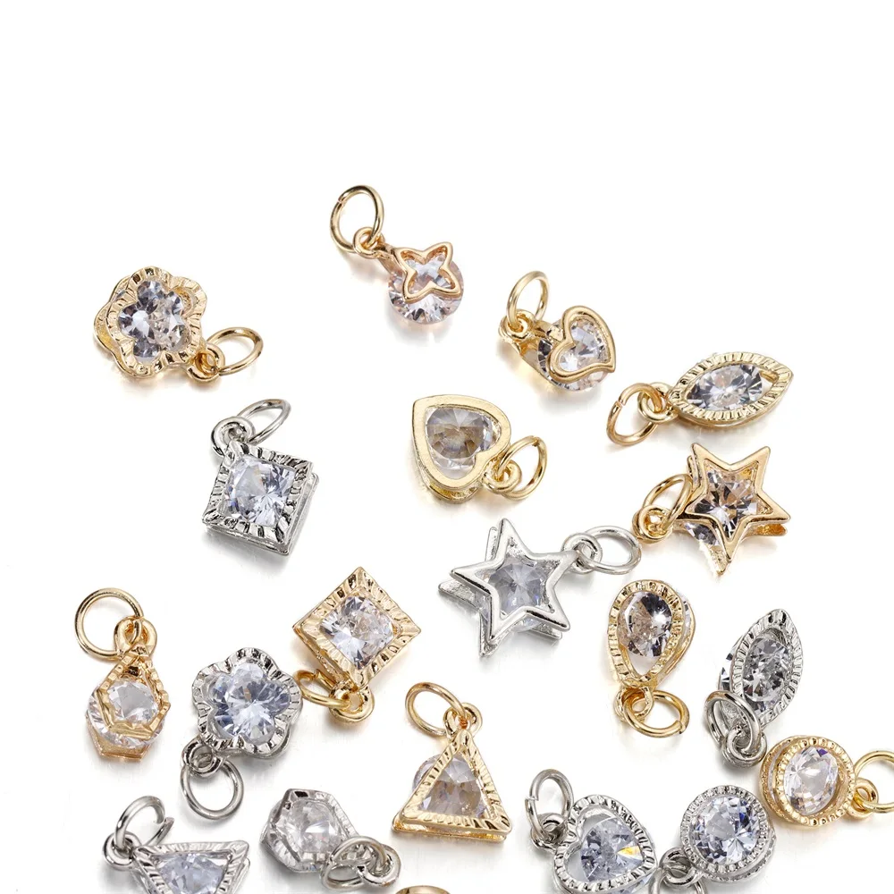 10Pcs/lot Alloy Gold Silver Color Rhinestone Hearts Charms For Earrings Necklaces DIY Love Charms Jewelry  Making Accessories