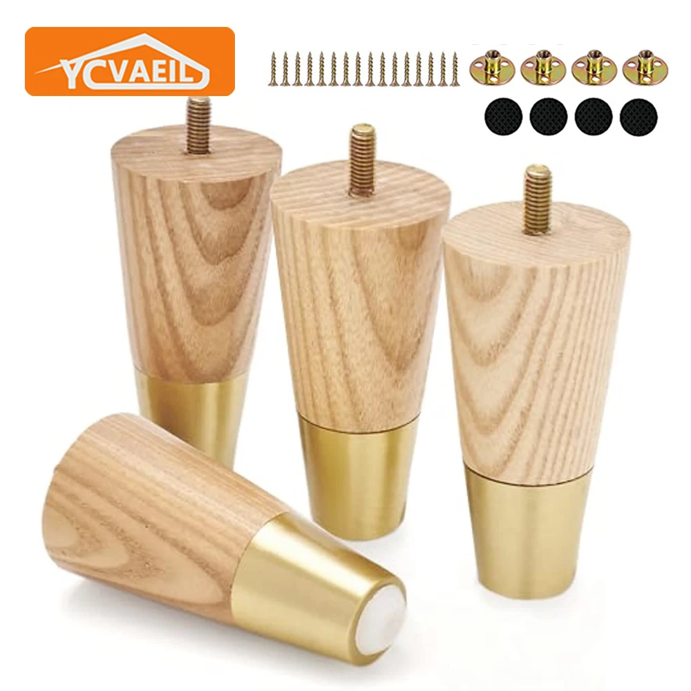 4Pcs Legs for Furniture Solid Wood Sofa Legs Conical Height 10/12/15cm Bed Stool Chair Coffee Table TV Cabinet Feet Replacement