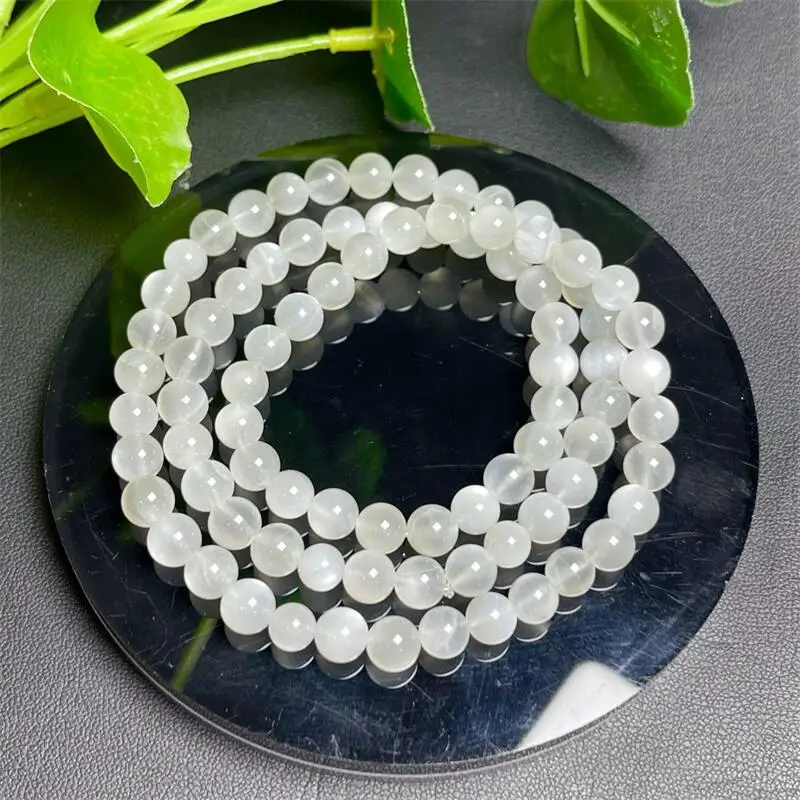 

6MM Natural White Moon Stone Triple Circle Bracelet Multiple Jewelry Stretch Bangle Children Birthday Gift 1pcs