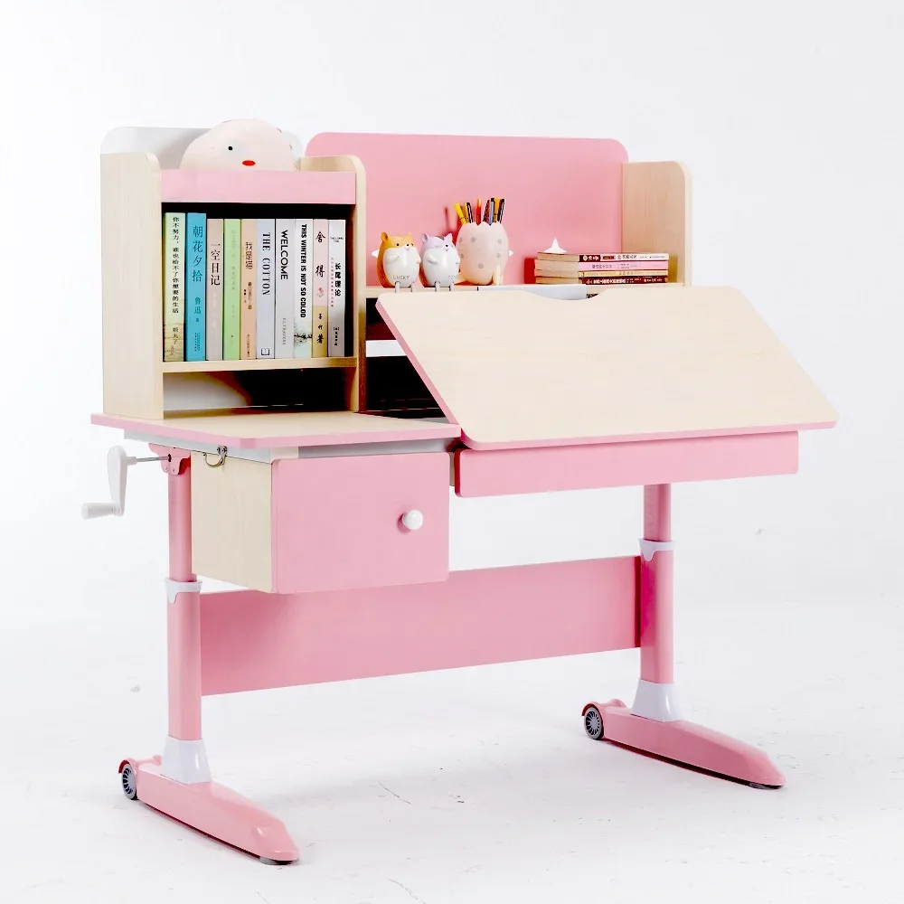 Kids Study Desk Chair Set Modern Height Adjustable Study Desk Ergonomic Kids Study Table And Chairs Children Furniture Set Pink