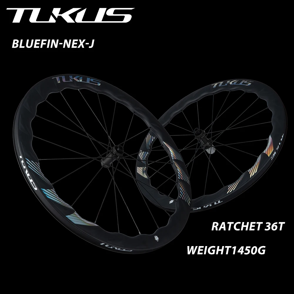 Tukus NEX-J 700c Road Bike Wheelset Bluefin 36T Ratchet Hub Fluorescent Black Tubeless & Clincher Compatible UCI SGS Approved