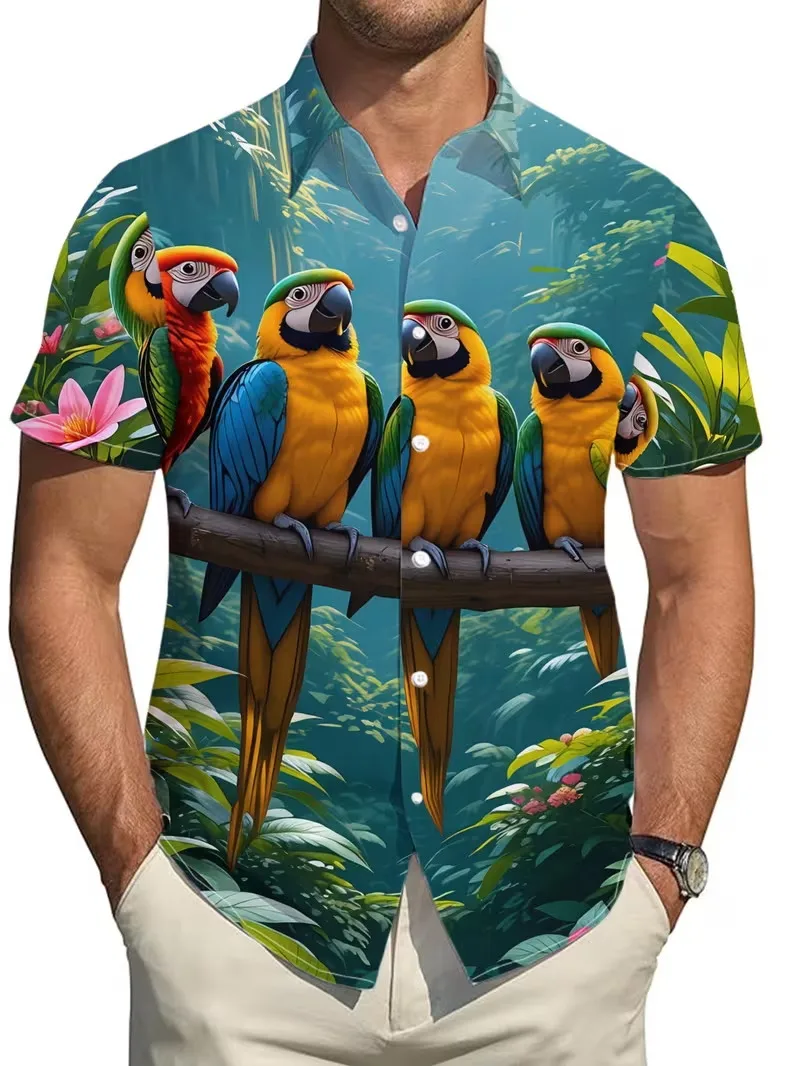 

Men's Pirate Parrot Graphic Hawaiian Shirt Funny Cartoon Animal Print Short Sleeve Button Down Beach Party Shirts