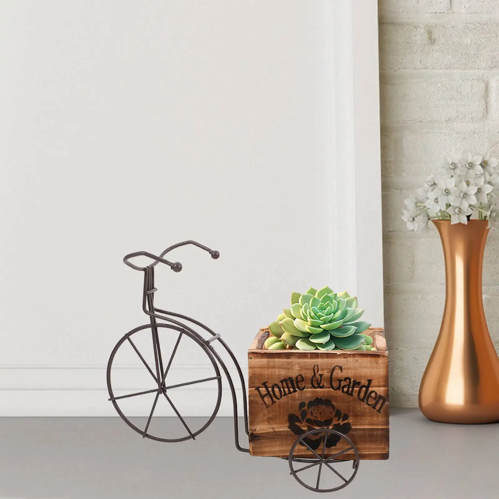Kotak Sepeda Kayu Ornamen Kayu Tahan Lama Vas Modern Ramah Lingkungan Ornamen Kerajinan Pot Tanaman Taman Meja Mawar Mini