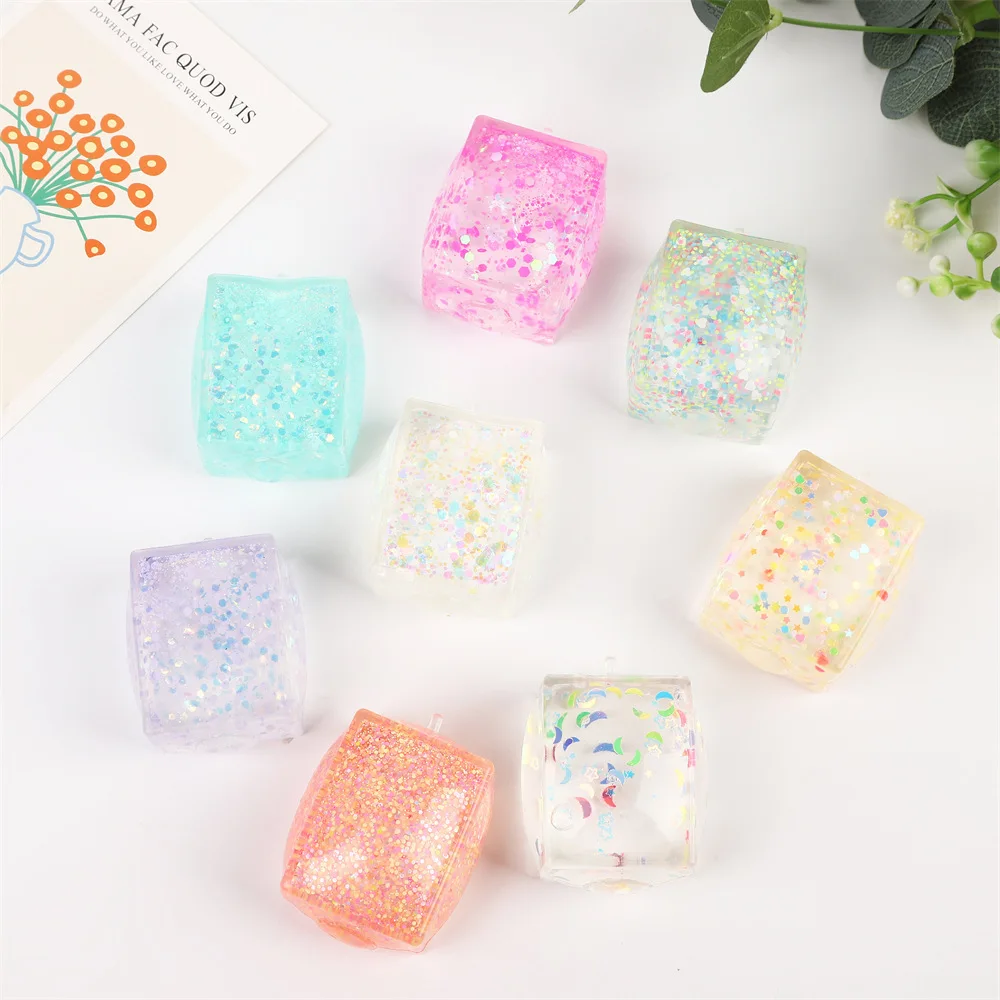 

Colorful Gold Powder Cubes Tofu Ice Cubes Slow Rebound Decompression Squishy Maltose Stress Balls Squeeze Fingertips Kids Toy