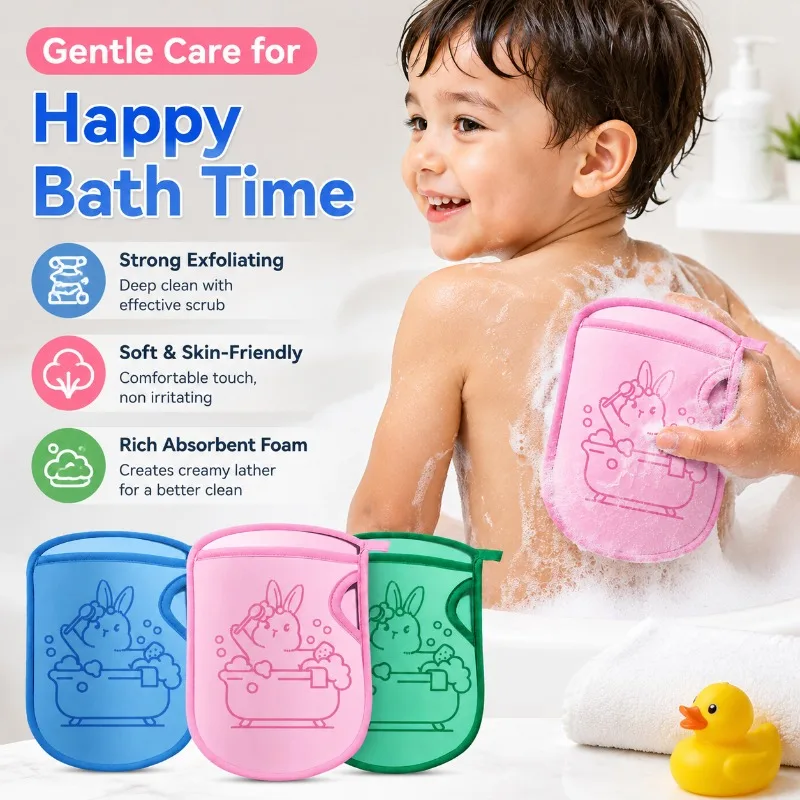 Exfoliating Bath Sponge for Kids, Strong Scrubber, Soft Back Cleansing Pad with Absorbent Foam, Non Irritating Skin