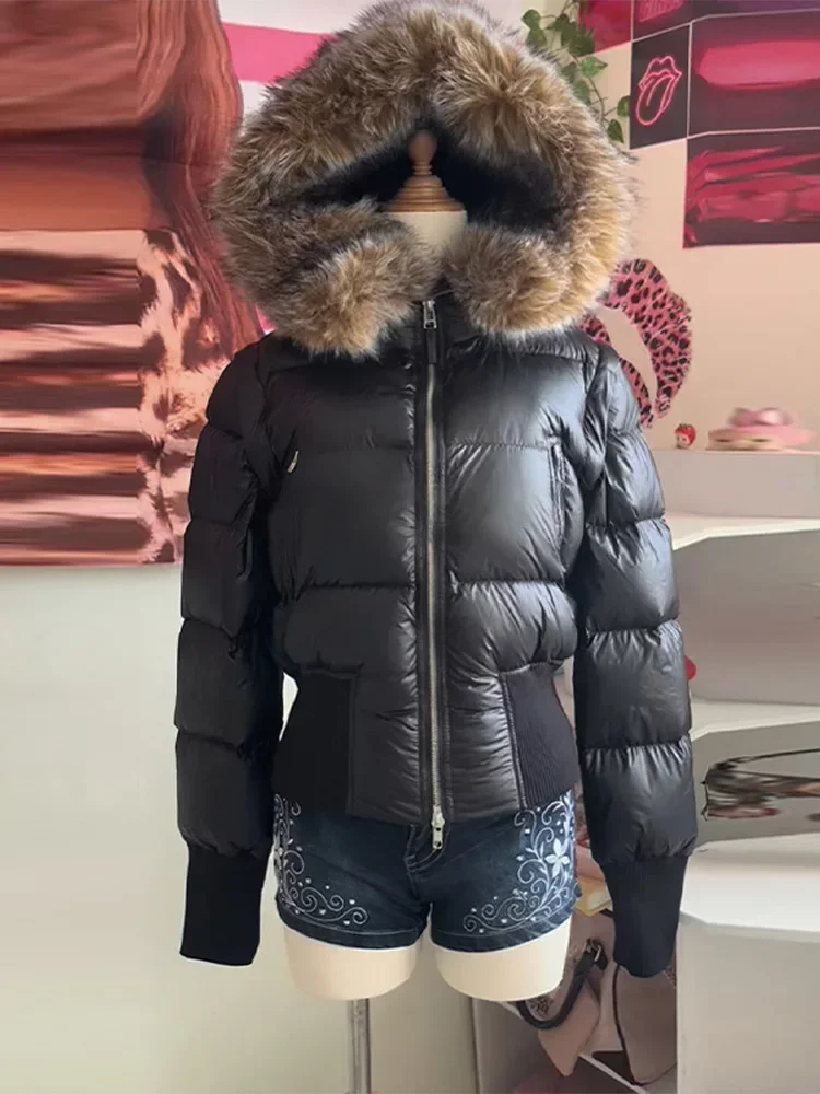 

Y2K Retro Slim Women's Autumn and Winter Title Seamed Cotton Jacket Faux Fur Collar Long Sleeve Jacket 2025 New Jacket