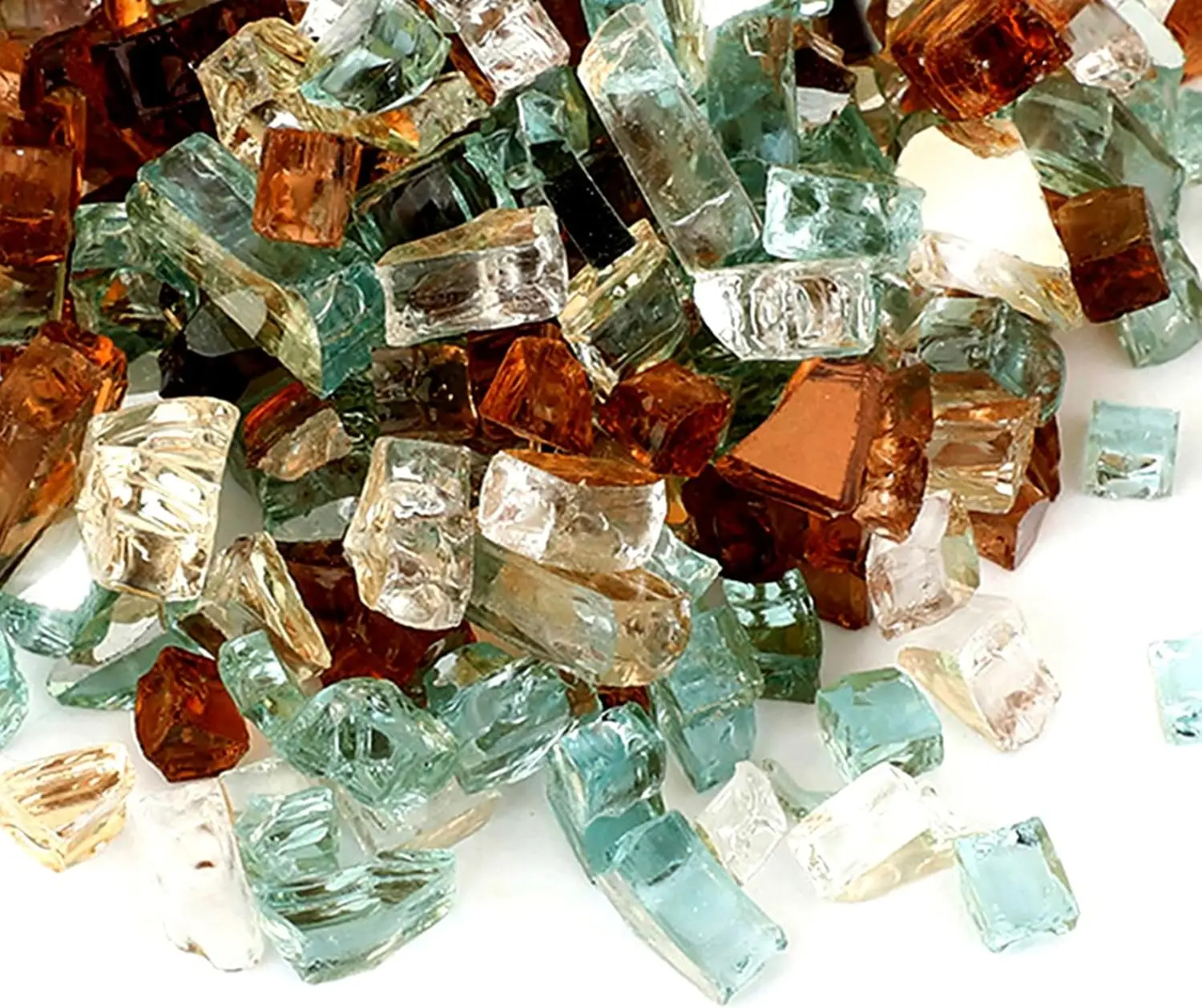 

10-фунтовое смешанное огнеупорное стекло для костровых чаш и каминов — 1/4 дюйма, отражающее, закаленное, в цветах: золото, светло-зеленый, медный