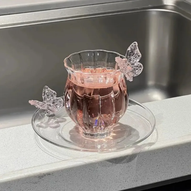 Borosilicate Butterfly Daffodil Glass Cup Clear Heat‑Resistant Teacup French Style Household Drinking Mug