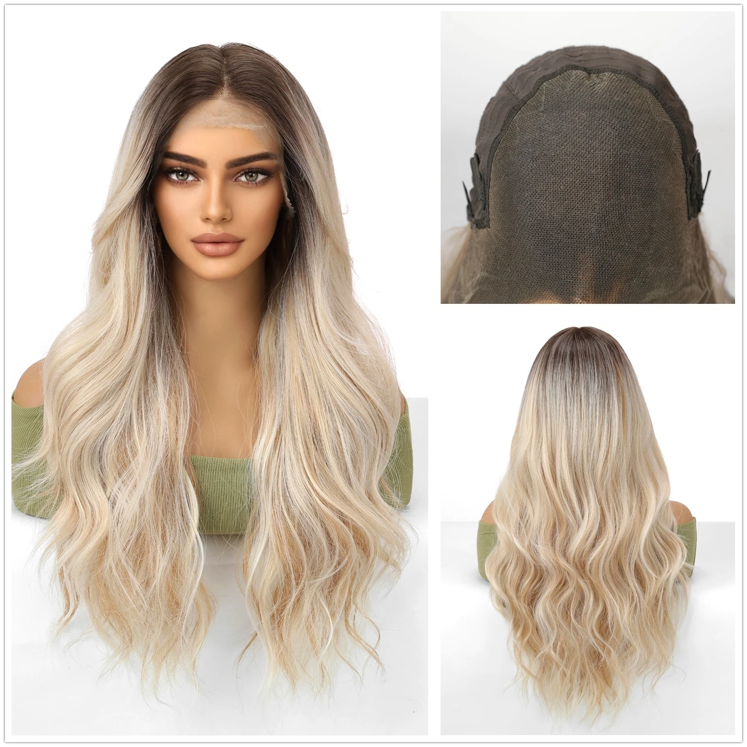 

CharmSource HD Synthetic 13x6 Lace Wigs Long Wavy Hair BLonde Ombre Wigs Daily Use Party Wig for White Women Heat Resistant