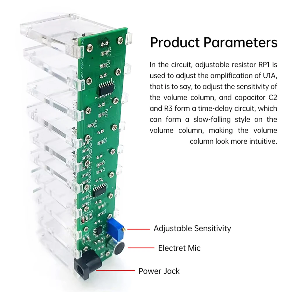 DC 5-12V Stereo MIC Music Audio Spectrum 10 LED Level Indicator VU Meter Pickup Rhythm Light Amplifier Atmosphere Lamps