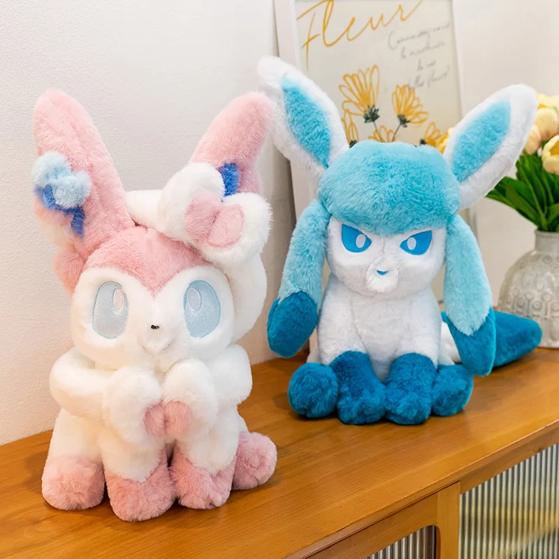

80CM Hot Pokemon Sylveon & Glaceon Plush Toy, Soft Fluffy Eeveelution Stuffed Dolls, Anime Character Pillows for Bedroom Decor