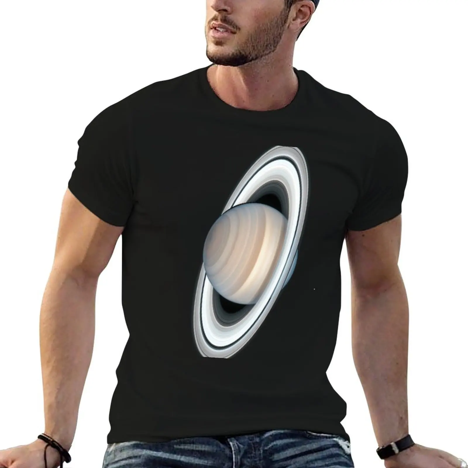 Saturn captured by NASA's Hubble Space Telescope on July 4, 2020 - Vertical T-Shirt Stylish Print Short Sleeve Tee