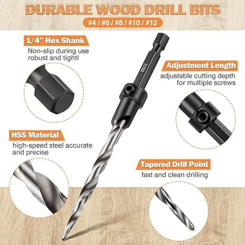 

24TE 1/4Inch Shank Countersink Drill Bit Set For