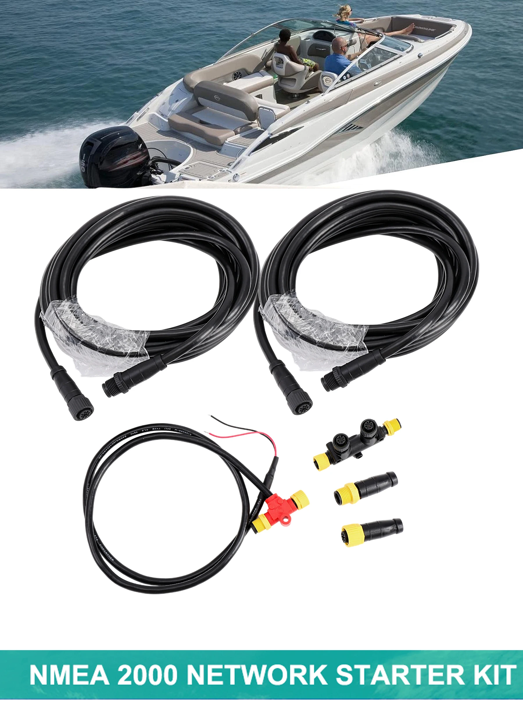 Matsutec NMEA 2000 Starter Kit, Backbone Drop Cables Dual Tees Kits Terminators Marine 2K Network for Lowrance Simrad Garmin