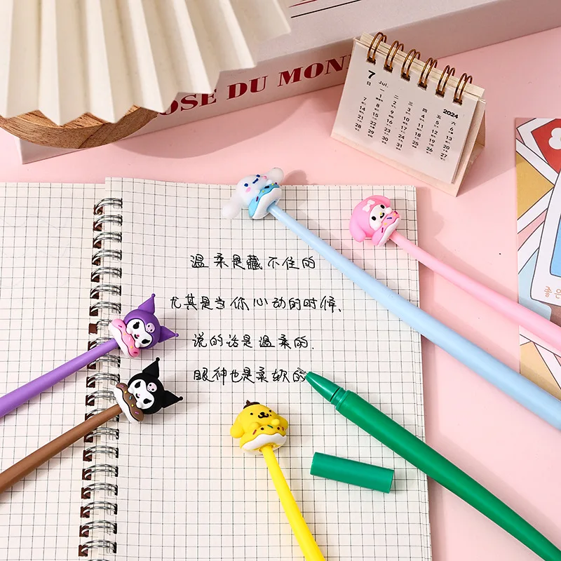 New Sanrio 24/48pcs Gel Pens Hello Kitty Creative Decompression Stationery Writing Smooth 0.5mm Black Cute High Value Gift Pen