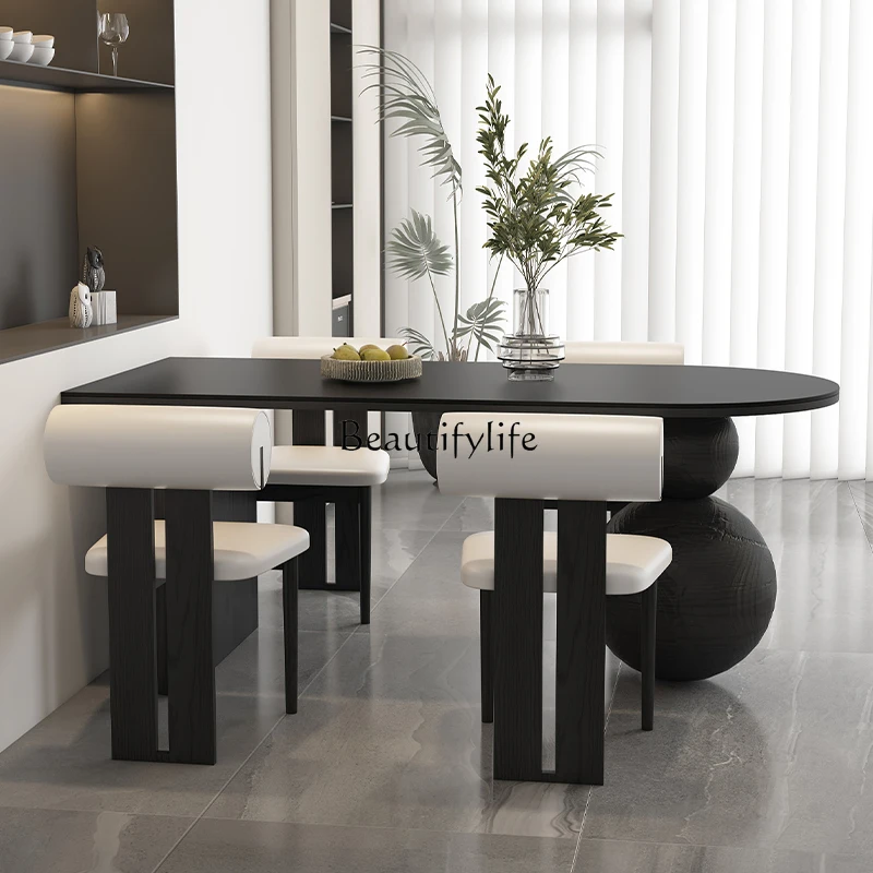 

Slate solid wood dining table, antique small apartment against the wall semi-circular household dining table
