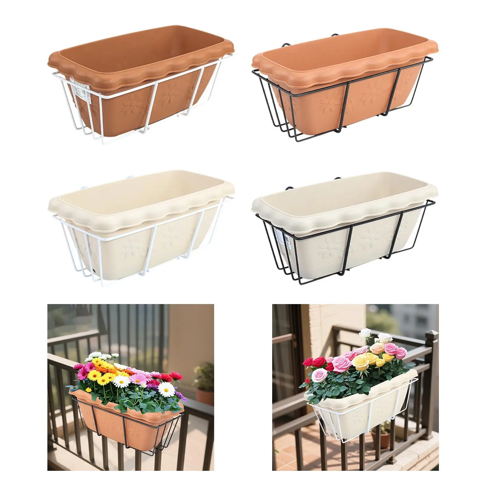 

Hanging Planter for Balcony Railing Flowerpot Plant Pot with Tray Rack Hanging