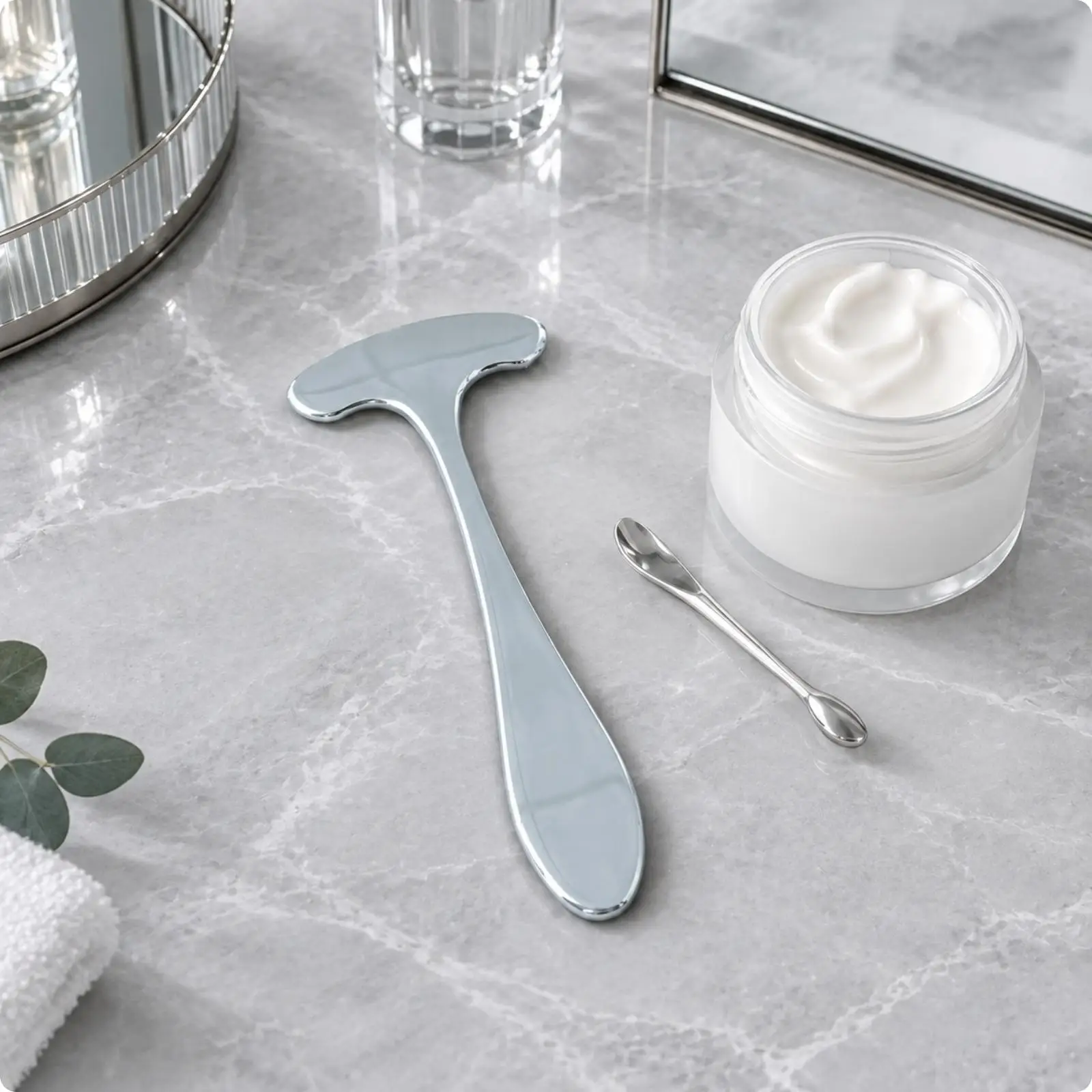 T-Shaped Massage Scraping Tool Smooth Stainless Steel Massage Scraper Stainless Steel Gua Sha Tool Polished Surface
