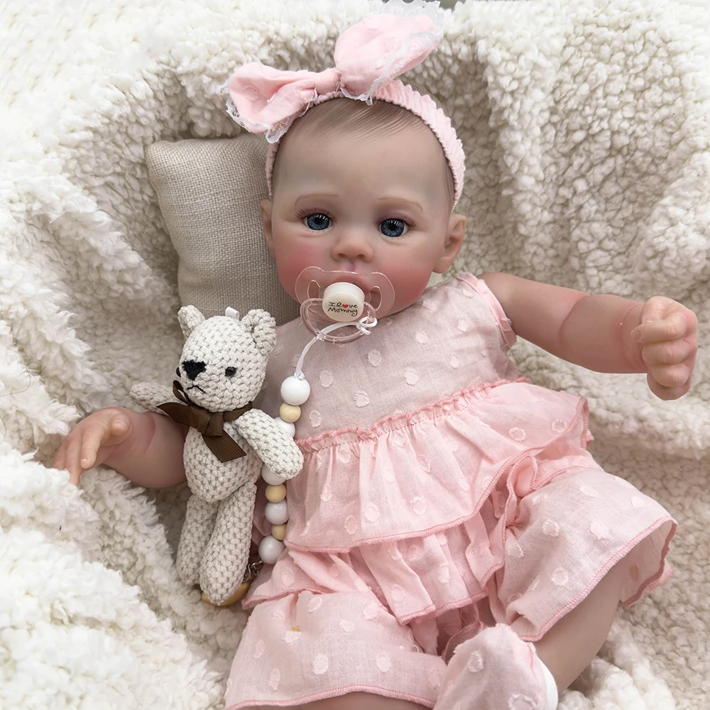 Reborn Baby Silicone Full Body Realistic Doll 48cm Newborn Girl for Nursery, Mother-to-be Soft Kids Doll Toy Christmas Gifts