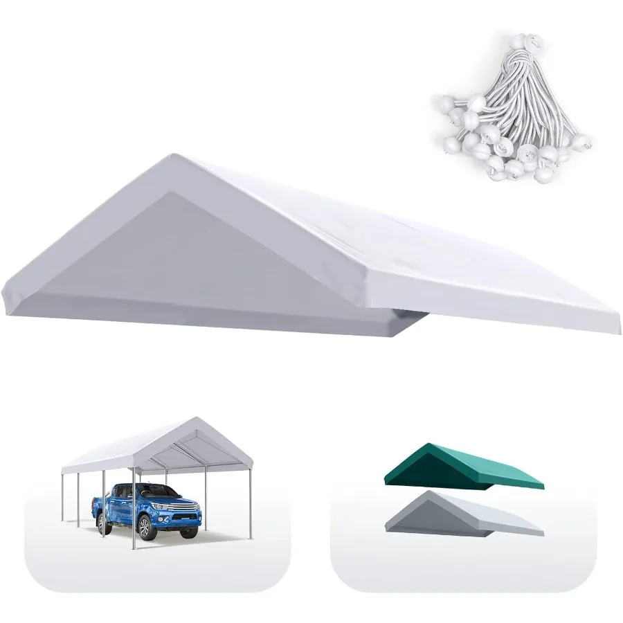 

Белая сменная верхняя крышка брезентового навеса с усиленными краями и банджи-шариками для укрытия палатки для гаража длиной 10x20 футов — прочная