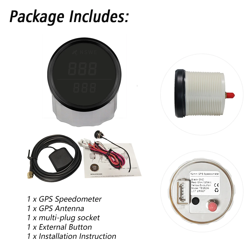 ELING 52mm Universal GPS Speedometer 0-999 KM/H MPH KNOTS with Compass with Backlight for Boats Vessels