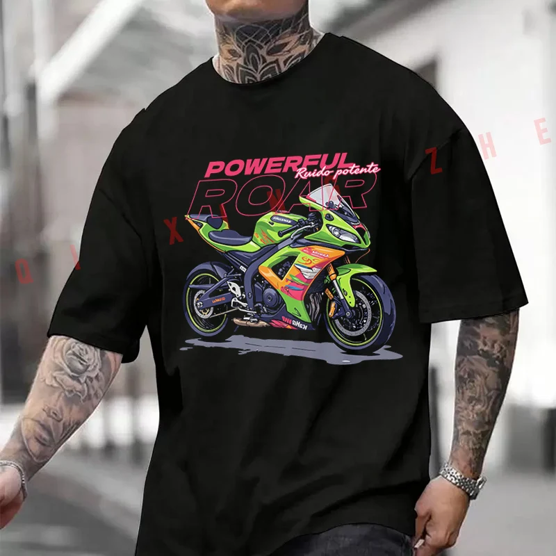 

2026 Shirt Cotton Casual T-shirts Sports Motorcycle In Green And Magenta Tones Men's Summer Moto Cycling Sportswear Top Tee