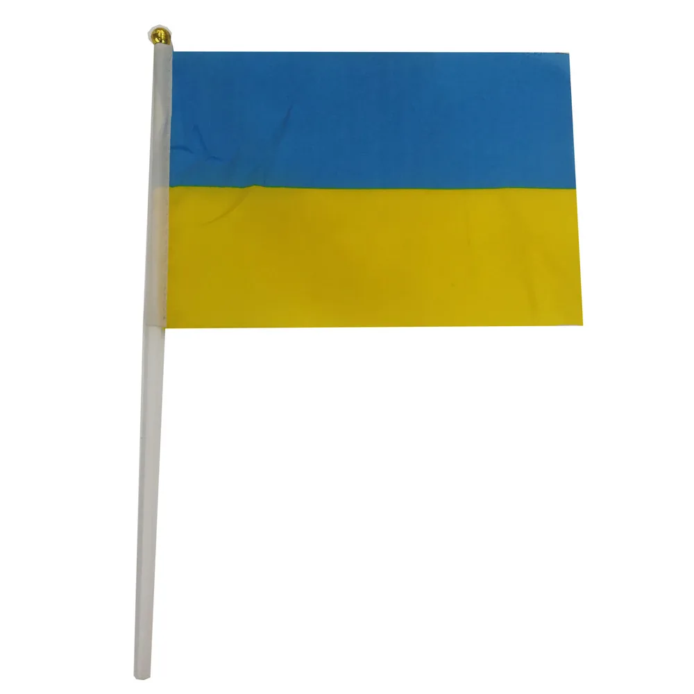 أوكرانيا العلم الوطني شريط اليد الصغيرة يلوحون العلم البوليستر الأزرق الأصفر UA UKR أعلام الأوكرانية الشحن السريع 14*21 سنتيمتر للسلام