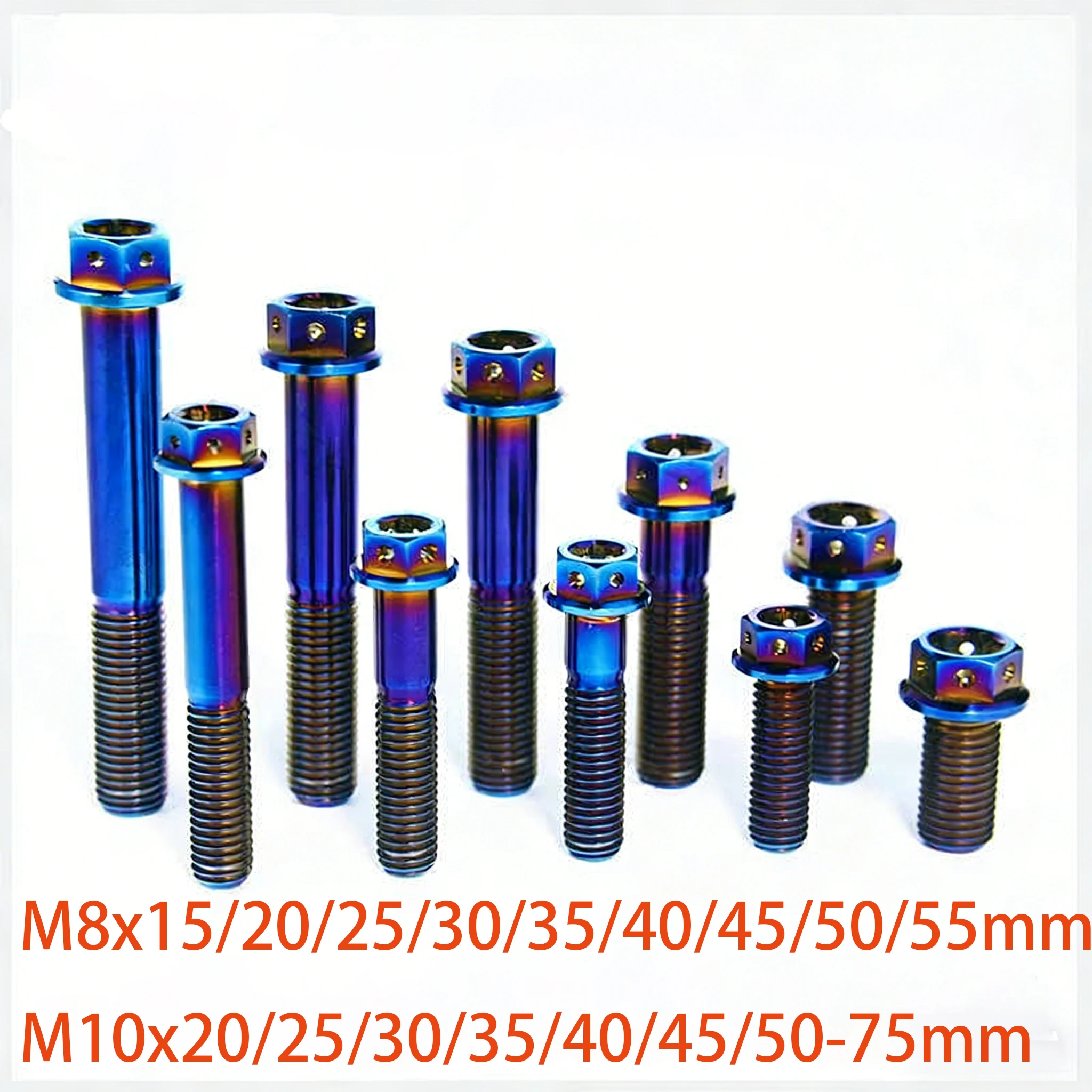 Blue Titanium Alloy Flange Head Screw M8/M10×15 20 25 30 35 40-75mm Hexagon Head  Hollow Motorcycle Modification Bolt Fastener