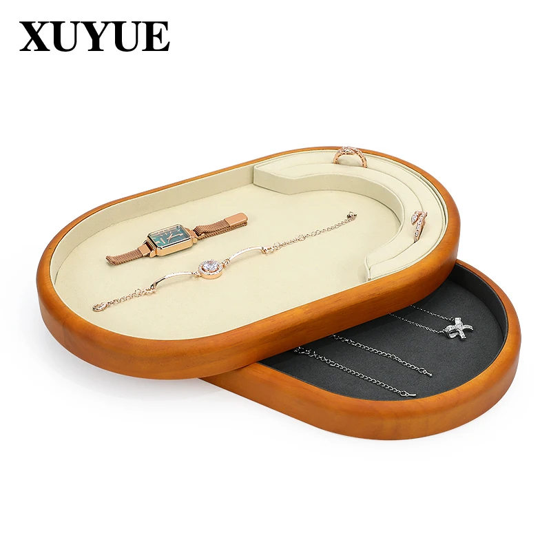 Jewelry tray, bare diamond display, solid wood jewelry tray, jade ware, jade necklace, jewelry storage tray