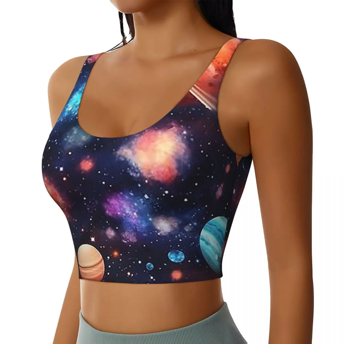 

Custom Solar System Space Planets Universe Women Sports Bra High Impact Vest Gym Workout Yoga Crop Tank Top