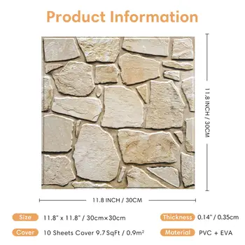 Snadná instalace, 30 x 30 cm, 10 ks, 3D PVC imitace kamene, vodotěsný nástěnný panel, samolepicí tapeta, obývací pokoj, nástěnná dekorace 8 nejlepší prodej Měkký nástěnný panel - №6