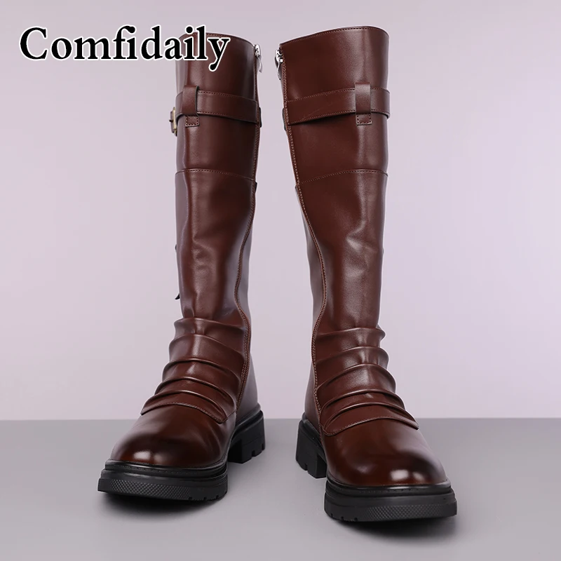 Hot selling high-quality plus size men long boots pleated non slip buckle fashionable and avant-garde motorcycle boots
