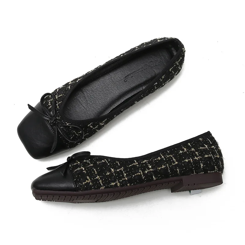 Plus Size 44 Ballerina Flats Round Toe Shoes Woman Tweed Comfortable Slip on Flat Shoes Ladies Maternity Shoes Zapatos