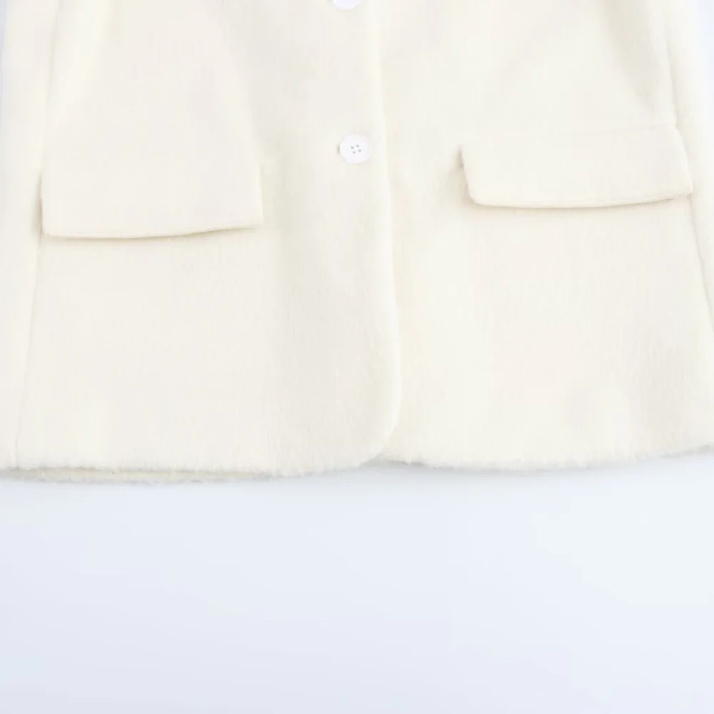 Haut ample en fourrure pour femmes, avec revers, manches longues, poche à boutons, nouveau style, veste de costume élégante, automne et hiver