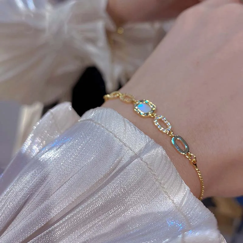 2025 جديد فاخر الزركون سلسلة أساور للنساء أنيقة الذهب اللون ساحة أوبال قابل للتعديل سوار مجوهرات الحفلات هدايا #3