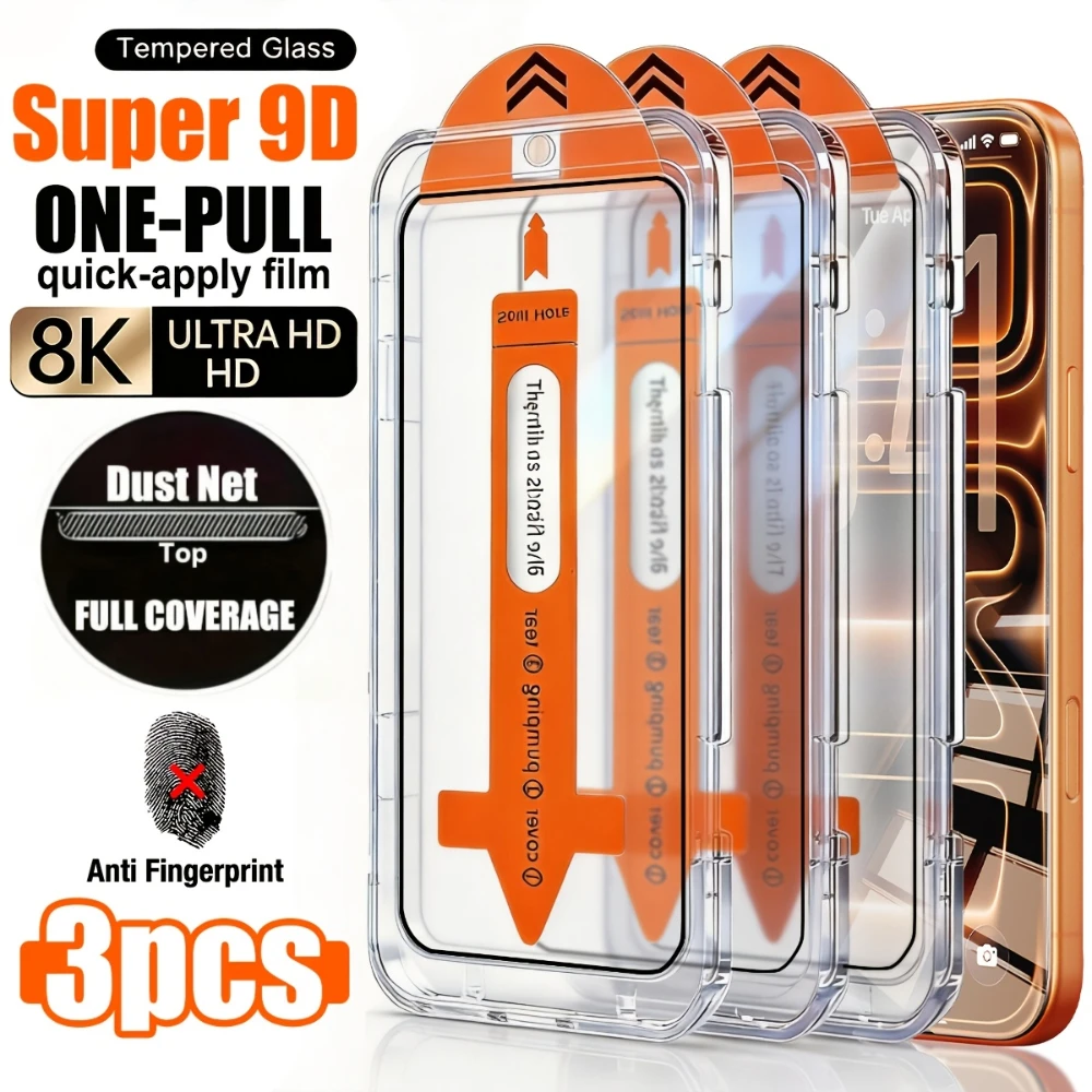 NNBILI Protector de pantalla de vidrio templado HD de 3 piezas con kit de instalación y kit de alineación automática. Para iPhone 17 16 15 14 13 12 11 Pro Max