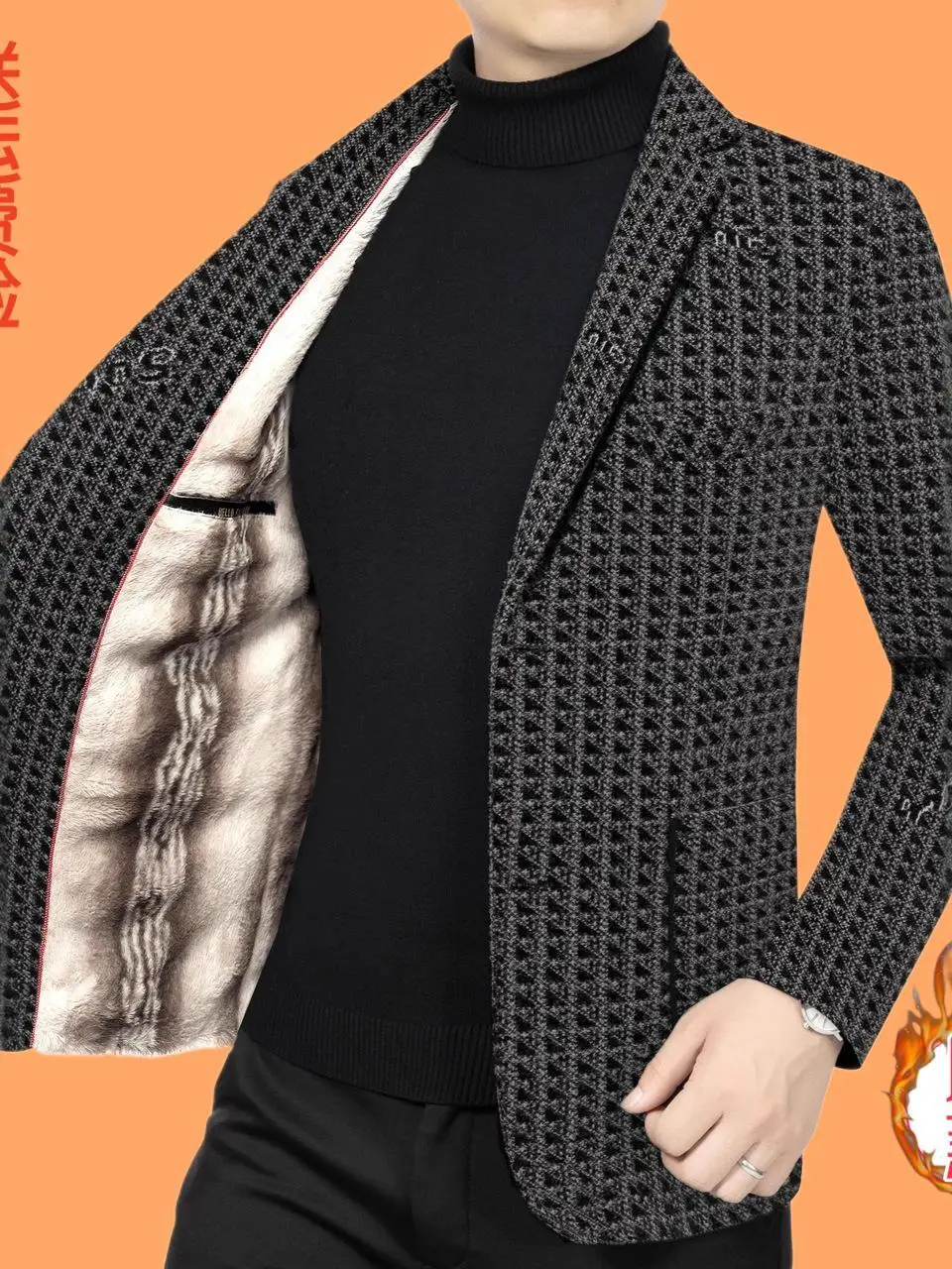 

New Busin Casual Thiened Fce Lined Slim Fit Suit Jaet Lightweight Luxury Autumn Winter Faionable Men's Top