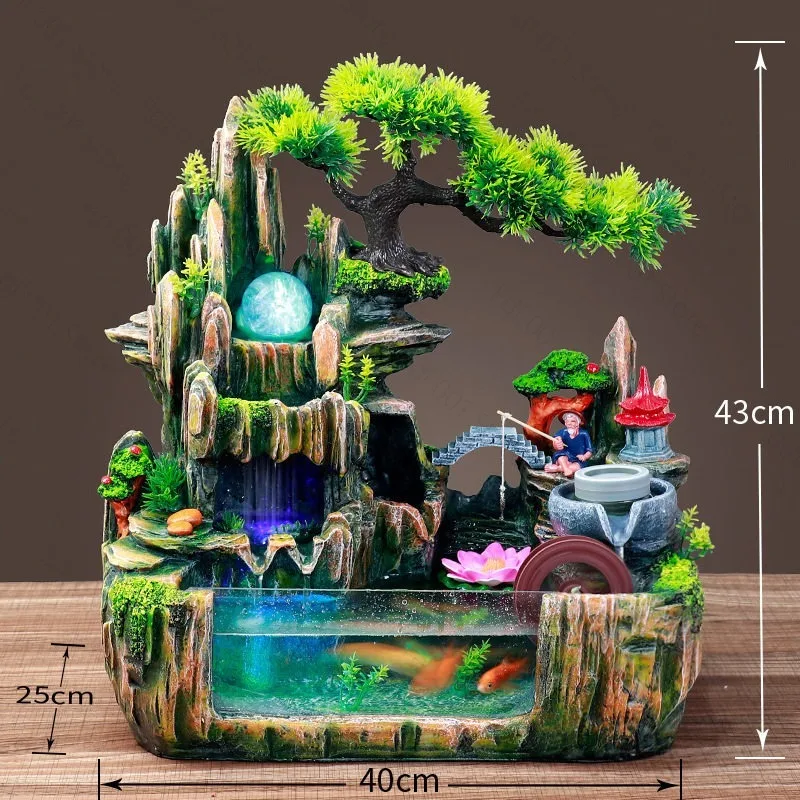 Descendants Xiaoqiao rockery flowing water ornament with fish tank living room desktop handicraft tree ornament one dropshipping