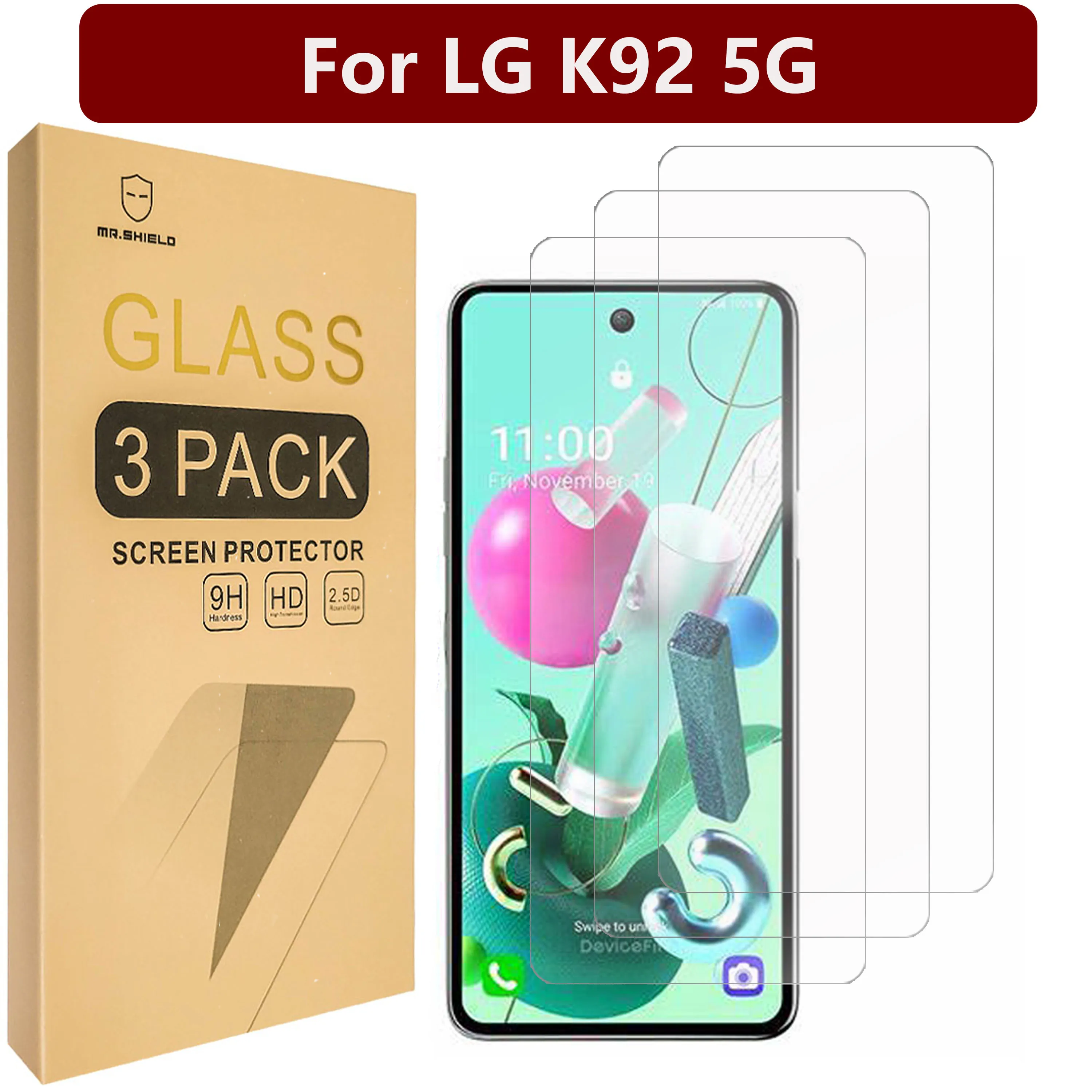 

Mr.Shield [3 шт. в упаковке] для LG K92 5G [закаленное стекло] [Японское стекло с твердостью 9H] Защита экрана